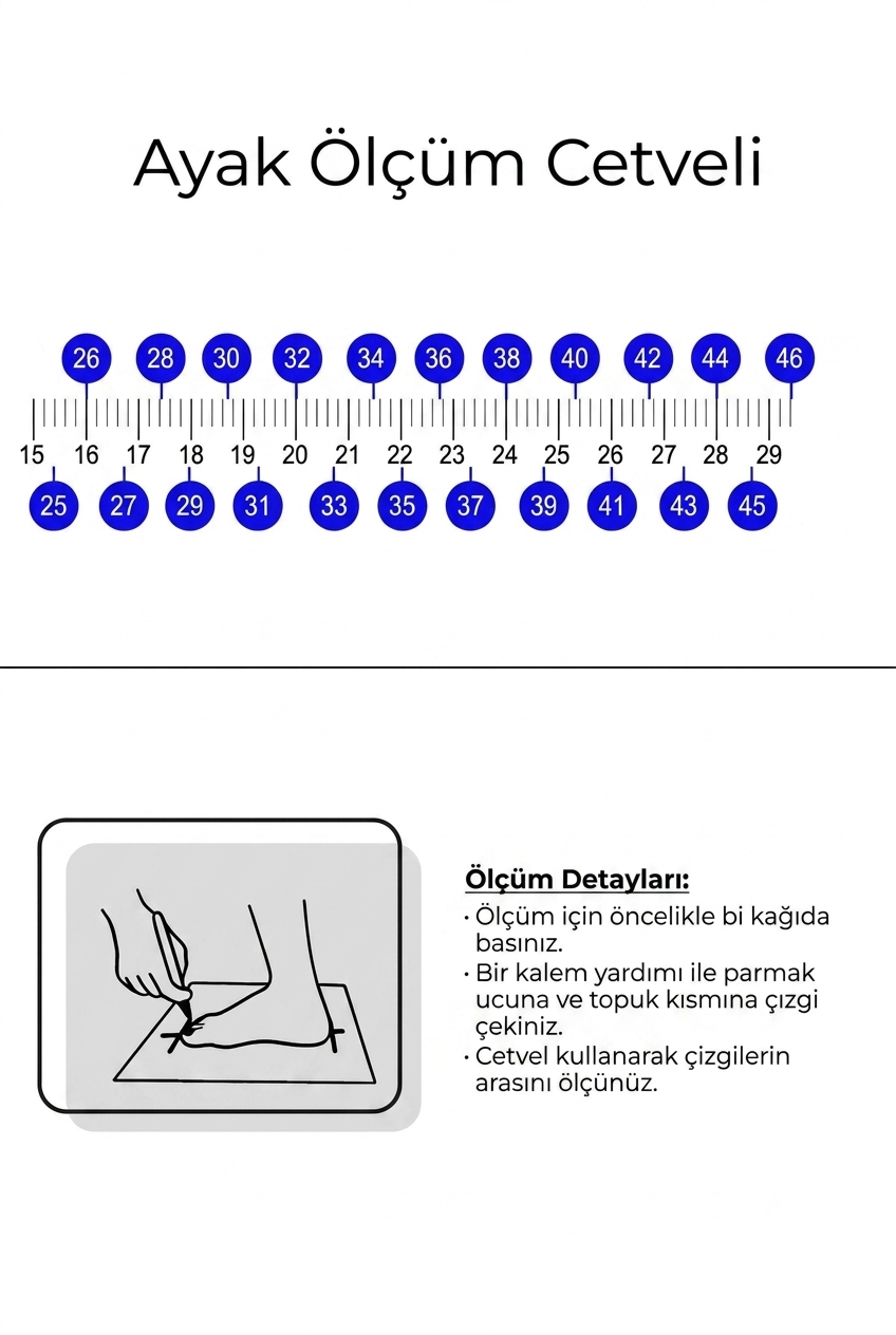 Ayak ölçüm cetveli — numara tablosu