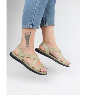 Ülkü Yaman Collection Hakiki Deri Günlük Kadın Sandalet Yeni Sezon Yeşil Renk - 0029303