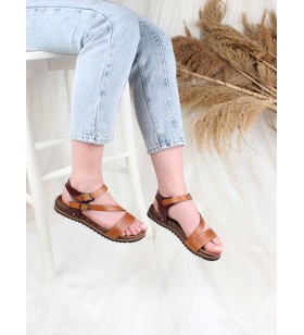 Ülkü Yaman Collection Hakiki Deri Günlük Kadın Sandalet Yeni Sezon Taba Renk - 5102302