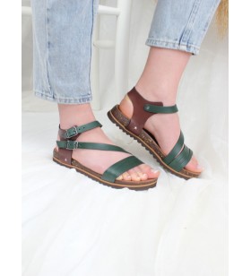 Ülkü Yaman Collection Hakiki Deri Günlük Kadın Sandalet Yeni Sezon Yeşil Renk - 5102331